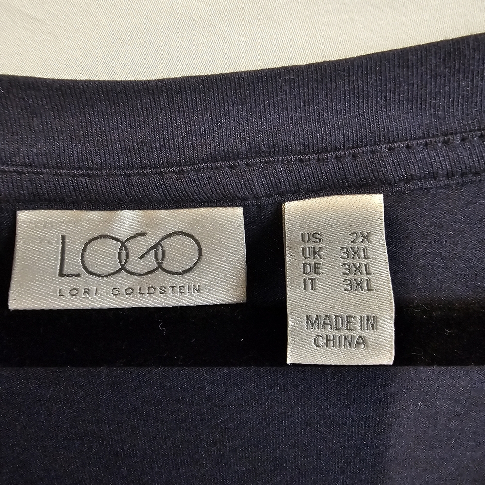 LOGO by Lori Goldstein Cotton Blend Midi Dress Crochet Lace Trim 2X Blue - Picture 2 of 9